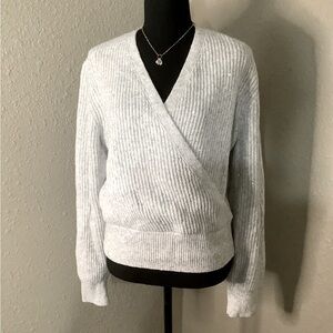 NWT MICHAEL STARS Laurel Surplice Sweater with sequin detail in heather grey